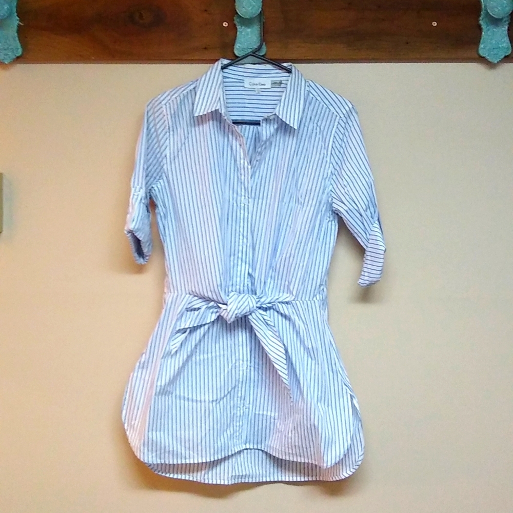 Calvin Klein Small blue and white striped long shirt